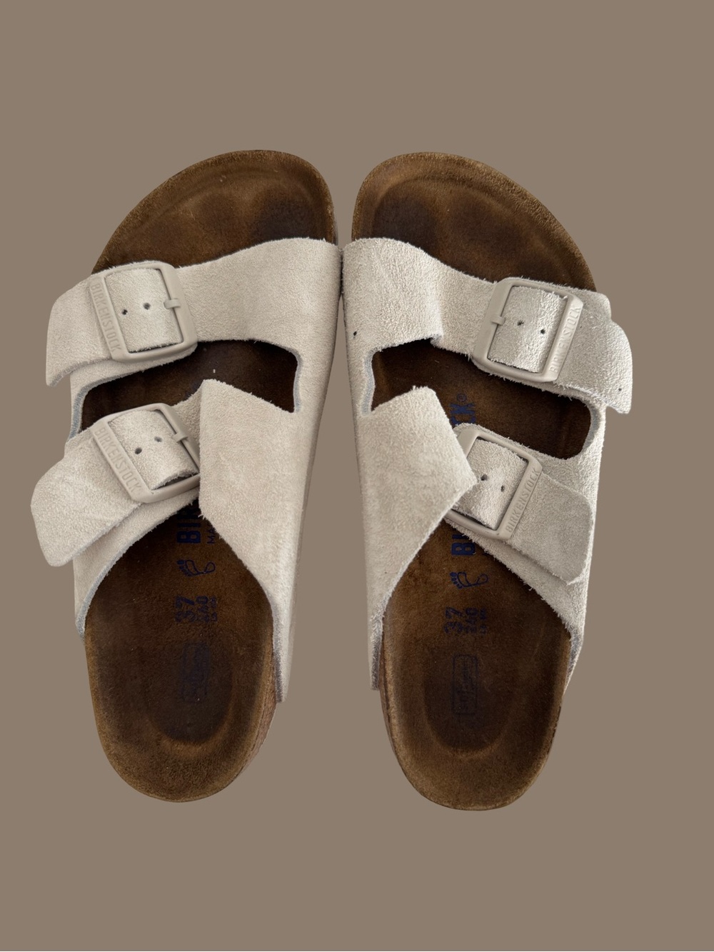 Birkenstock Two-Strap Suede Sandals in Light Beige